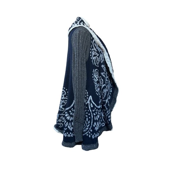 Sleeping On Snow XS Wool Blend Blue Fair Isle Open Cardigan Sweater - Picture 5 of 12